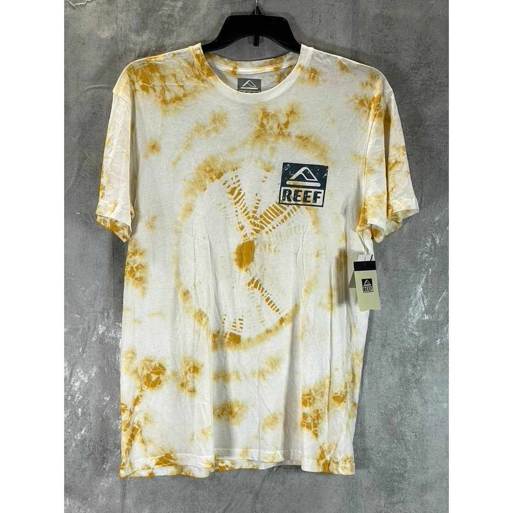 Reef Men's Yellow Tie-Dye Graphic Wellie Crewneck Short-Sleeve T-Shirt SZ L